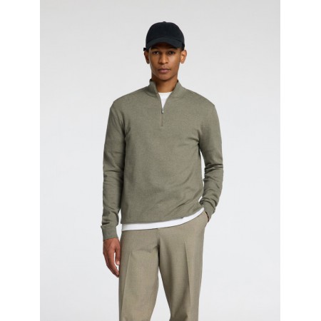SELECTED Ανδρικό Βαμβακερό Πλεκτό με Φερμουάρ Half Zip Cardigan 16074687-Vetiver
