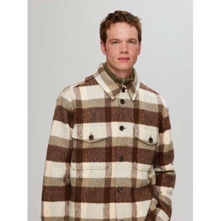 SELECTED Ανδρικό Μάλλινο Καρό Overshirt Regular Fit 16089399-Brown/Sand (Μπεζ/Καφέ)