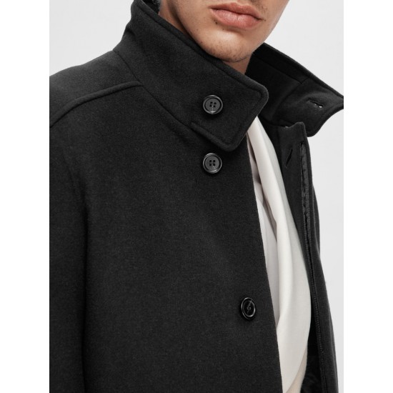 SELECTED Ανδρικό Μάλλινο Παλτό Regular Fit 16094322-Black (Μαύρο)