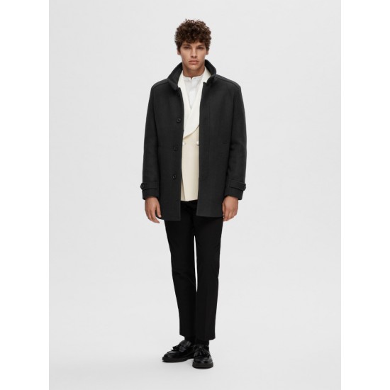 SELECTED Ανδρικό Μάλλινο Παλτό Regular Fit 16094322-Black (Μαύρο)