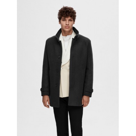 SELECTED Ανδρικό Μάλλινο Παλτό Regular Fit 16094322-Black (Μαύρο)
