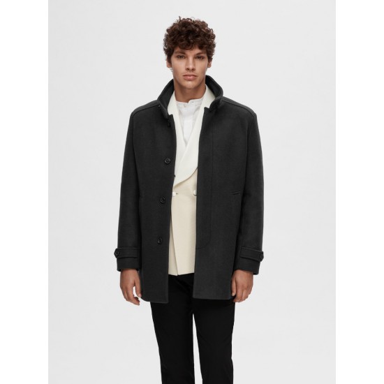 SELECTED Ανδρικό Μάλλινο Παλτό Regular Fit 16094322-Black (Μαύρο)