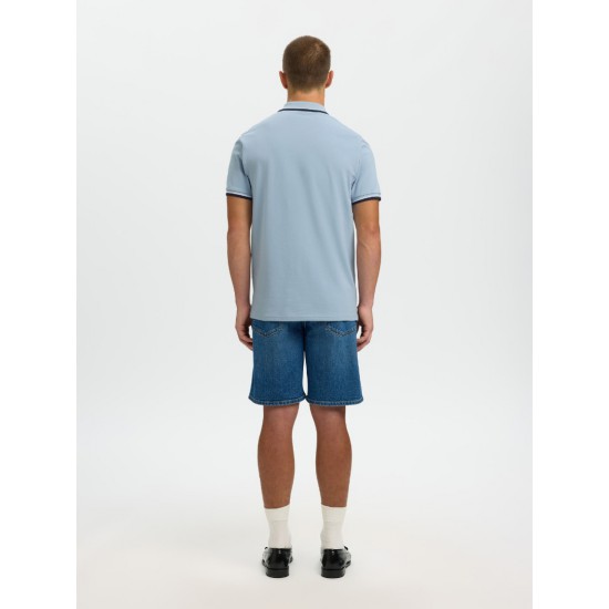 SELECTED Ανδρική Βαμβακερή Μπλούζα με Γιακά Slim Fit Atlas Sport Polo 16095852-Dusty Blue