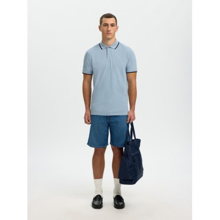 SELECTED Ανδρική Βαμβακερή Μπλούζα με Γιακά Slim Fit Atlas Sport Polo 16095852-Dusty Blue