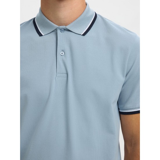 SELECTED Ανδρική Βαμβακερή Μπλούζα με Γιακά Slim Fit Atlas Sport Polo 16095852-Dusty Blue
