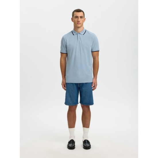 SELECTED Ανδρική Βαμβακερή Μπλούζα με Γιακά Slim Fit Atlas Sport Polo 16095852-Dusty Blue
