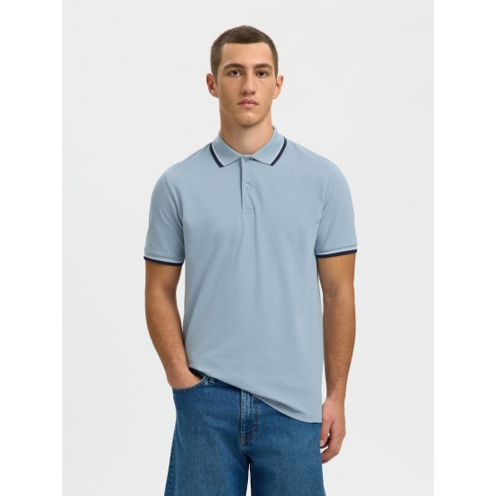 SELECTED Ανδρική Βαμβακερή Μπλούζα με Γιακά Slim Fit Atlas Sport Polo 16095852-Dusty Blue