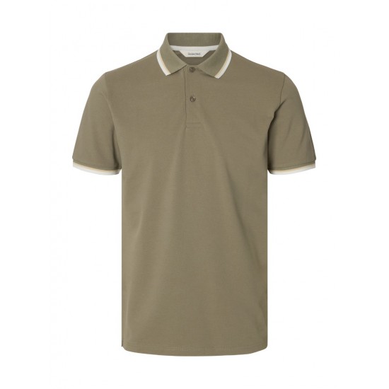 SELECTED Ανδρική Βαμβακερή Μπλούζα με Γιακά Slim Fit Atlas Sport Polo 16095852-Vetiver(Μπεζ)