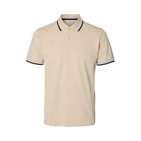 SELECTED Ανδρική Βαμβακερή Μπλούζα με Γιακά Slim Fit Atlas Sport Polo 16095852-Oatmeal(Μπεζ)