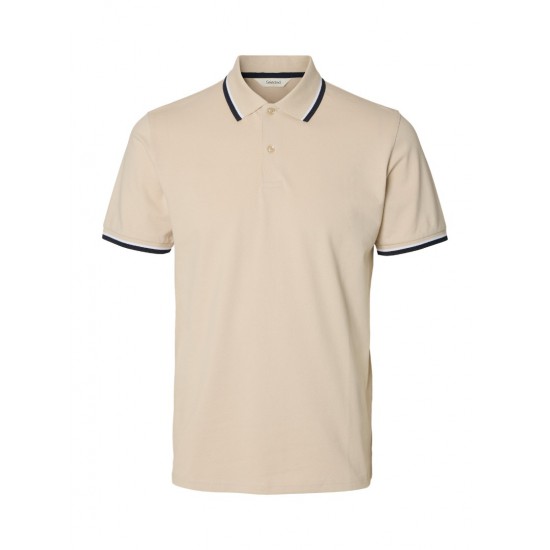 SELECTED Ανδρική Βαμβακερή Μπλούζα με Γιακά Slim Fit Atlas Sport Polo 16095852-Oatmeal(Μπεζ)