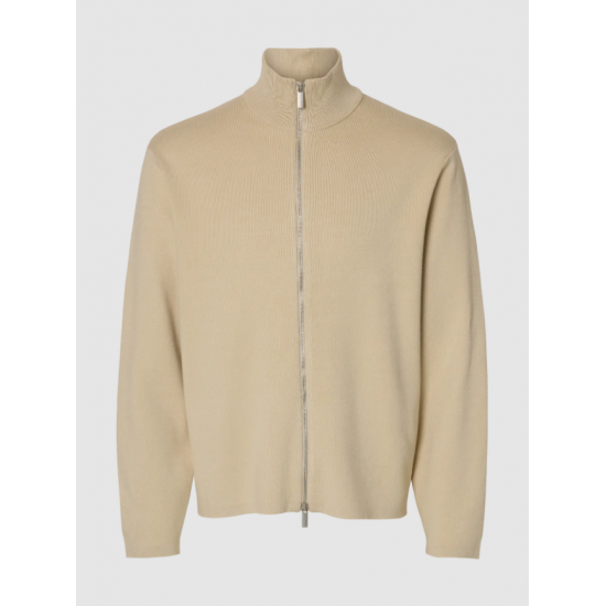SELECTED Ανδρική Πλεκτή Ζακέτα Relaxed Fit Zip Cardigan 16099572-Oatmeal(Μπεζ)