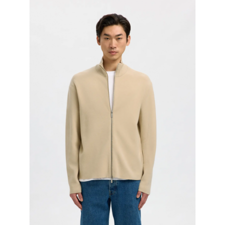 SELECTED Ανδρική Πλεκτή Ζακέτα Relaxed Fit Zip Cardigan 16099572-Oatmeal(Μπεζ)