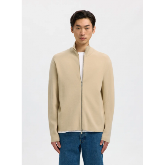 SELECTED Ανδρική Πλεκτή Ζακέτα Relaxed Fit Zip Cardigan 16099572-Oatmeal(Μπεζ)