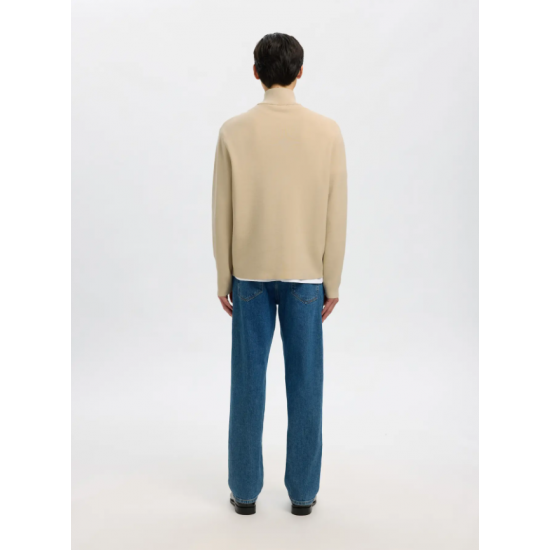 SELECTED Ανδρική Πλεκτή Ζακέτα Relaxed Fit Zip Cardigan 16099572-Oatmeal(Μπεζ)