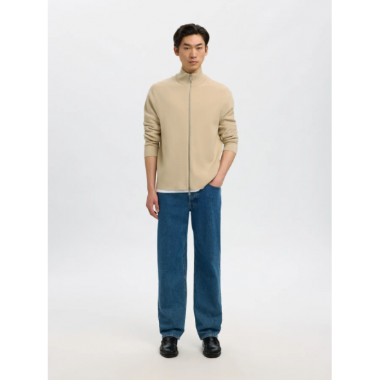 SELECTED Ανδρική Πλεκτή Ζακέτα Relaxed Fit Zip Cardigan 16099572-Oatmeal(Μπεζ)