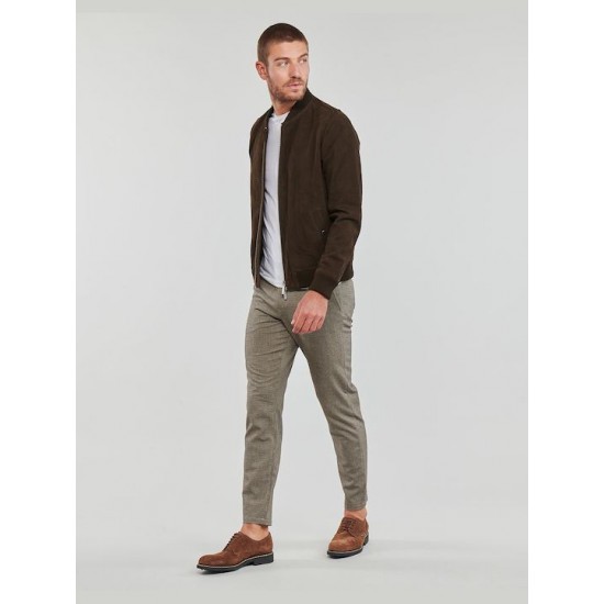 SELECTED Ανδρικό Δερμάτινο Μπουφάν Suede Bomber Leather Jacket 16085746-Brown (Καφέ)