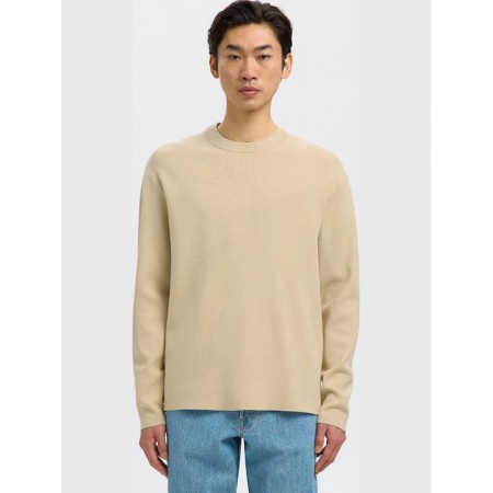 SELECTED Ανδρική Πλεκτή Μπλούζα Crew Neck Relaxed Fit 16099570-Oatmeal (Μπεζ)