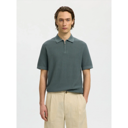 SELECTED Ανδρικό Polo Κλώστινο SLHCRAN SS KNIT STRUCTURE ZIP Regular Fit 16096388-Balsam Green(Χακί)