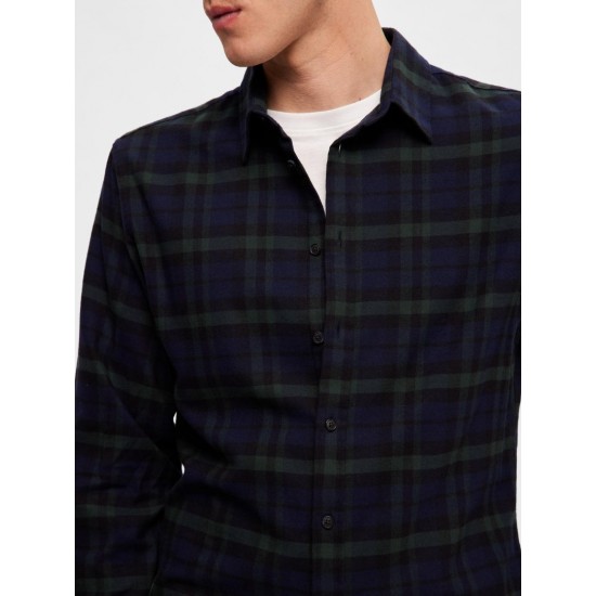 SELECTED Ανδρικό Πουκάμισο Καρό Mixed Flannel Shirt 16091358-Dark Navy Squares (Μπλε)