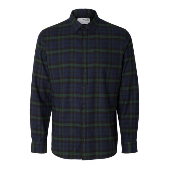 SELECTED Ανδρικό Πουκάμισο Καρό Mixed Flannel Shirt 16091358-Dark Navy Squares (Μπλε)