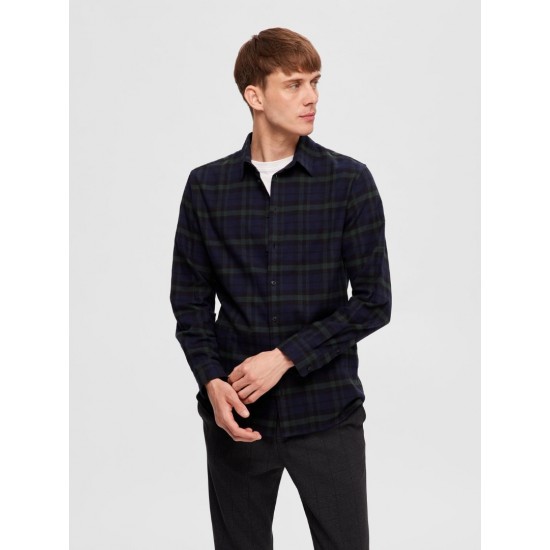 SELECTED Ανδρικό Πουκάμισο Καρό Mixed Flannel Shirt 16091358-Dark Navy Squares (Μπλε)