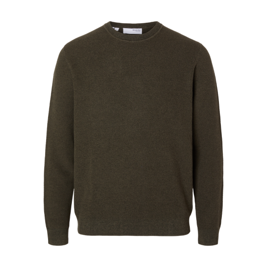 SELECTED Ανδρικό Βαμβακερό Πλεκτό Structure Crew Neck Regular Fit 16094385-Forest Night (Χακί)