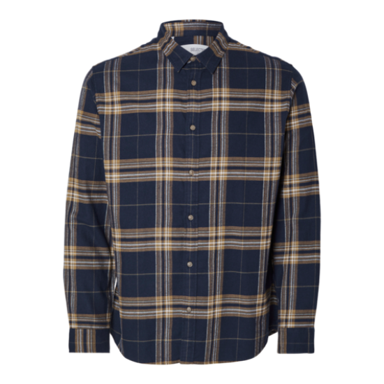 SELECTED Ανδρικό Καρό Πουκάμισο Flannel Shirt Slim Fit 16091358 - Sky Captain (Μπλε-Καφέ)