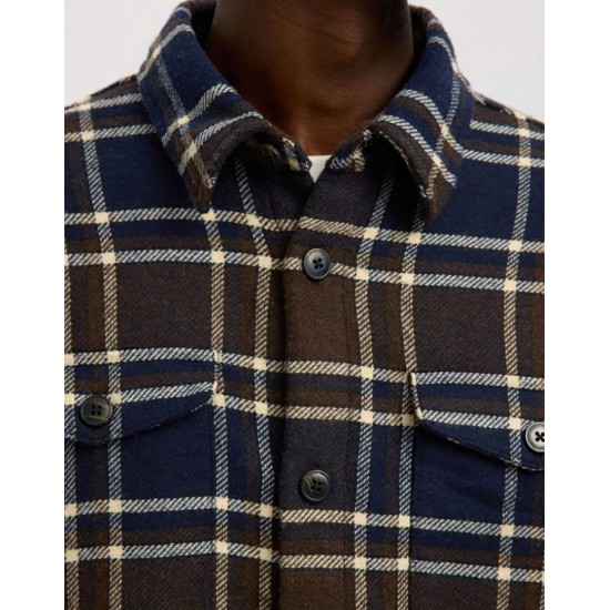 SELECTED Ανδρικό Βαμβακερό Καρό Πουκάμισο Overshirt Relaxed Fit Wool Blend 16086503-Dark Brown Mela/Multicolor(Καφέ/Μπλε)