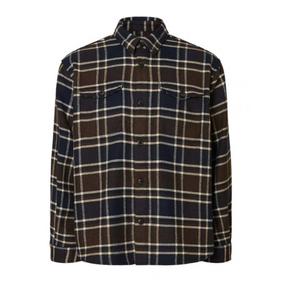 SELECTED Ανδρικό Βαμβακερό Καρό Πουκάμισο Overshirt Relaxed Fit Wool Blend 16086503-Dark Brown Mela/Multicolor(Καφέ/Μπλε)