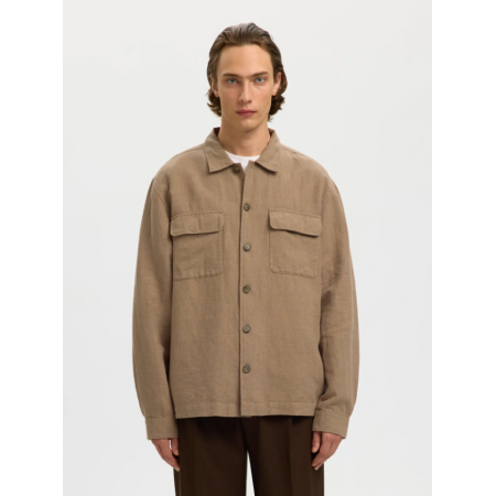 SELECTED Ανδρικό Λινό Overshirt LEROY LINEN BLEND 16096369-Caribou(Καφέ)