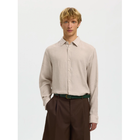 SELECTED Ανδρικό Λινό Πουκάμισο SLHREGKYLIAN LINEN SHIRT 16092471-Pure Cashmere(Μπεζ)