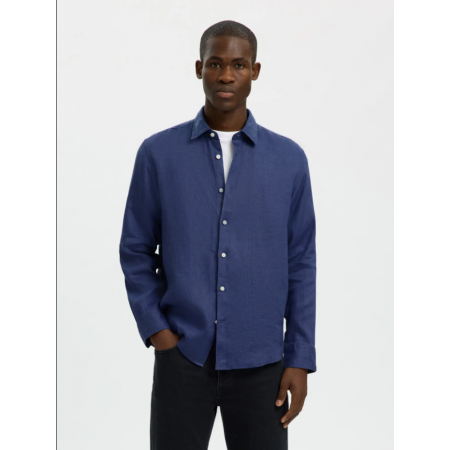 SELECTED Ανδρικό Λινό Πουκάμισο SLHREGKYLIAN LINEN SHIRT 16092471-Oceana(Μπλέ)