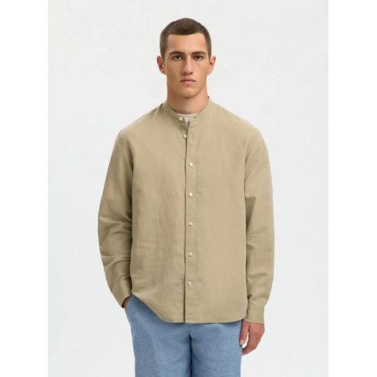 SELECTED Ανδρικό Λινό Πουκάμισο SLHREGCLAY LINENBLEND 16100086-Pure Cashmere(Πούρο)