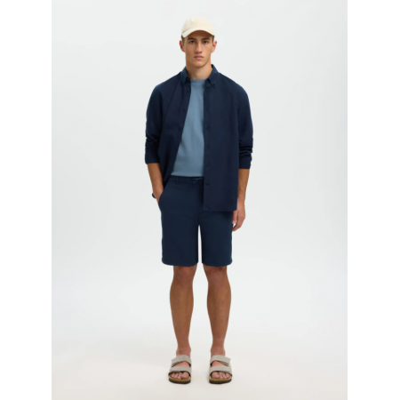 SELECTED Ανδρική Λινό Βερμούδα Regular Fit 16087638-Dark Saphire(Μπλέ)