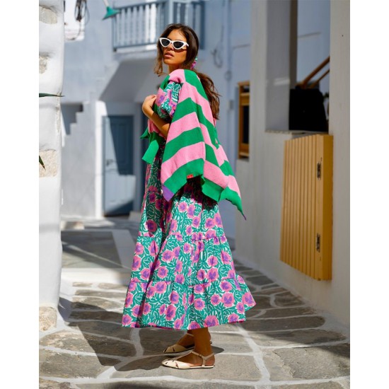 SO BOHEMIAN-Rita Dress SB037GP Green Pink (Πράσινο-Ροζ)