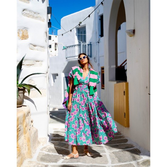 SO BOHEMIAN-Rita Dress SB037GP Green Pink (Πράσινο-Ροζ)