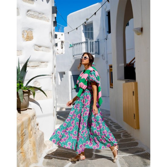 SO BOHEMIAN-Rita Dress SB037GP Green Pink (Πράσινο-Ροζ)