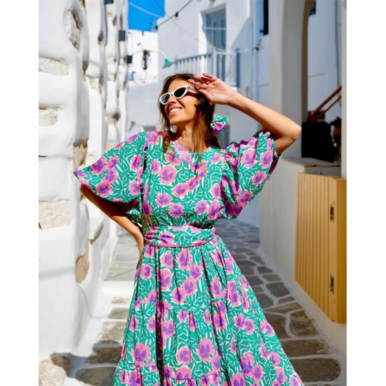 SO BOHEMIAN-Rita Dress SB037GP Green Pink (Πράσινο-Ροζ)