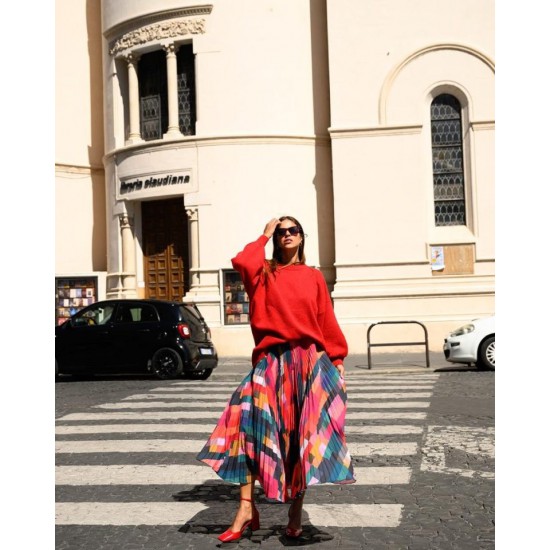SO BOHEMIAN - Julia Pleated Skirt Pixel Squares SB102-1