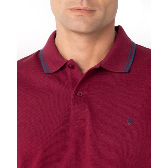 THE BOSTONIANS Men's Regular Fit Cotton Polo Pique Double Stripe Collar PL1151 B154BU Burgundy