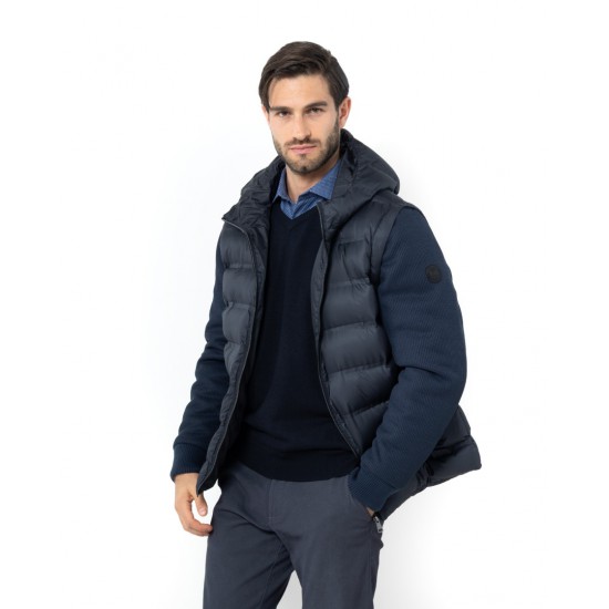 THE BOSTONIANS Ανδρικό Bomber Μπουφάν Με κουκούλα και Αποσπώμενα Μανίκια Κανονική Γραμμή W25026 B166BL Σκούρο Μπλε