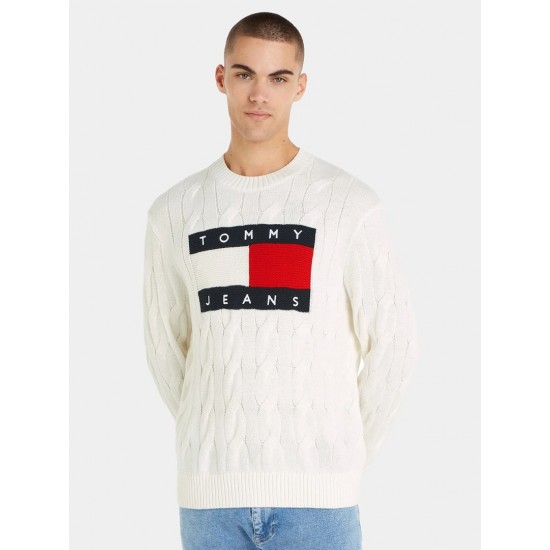 Tommy Jeans Ανδρικό Πλεκτό  Relaxed Fit Badge Sweater Knit Relax DM0DM17762-YBH (Λευκό)