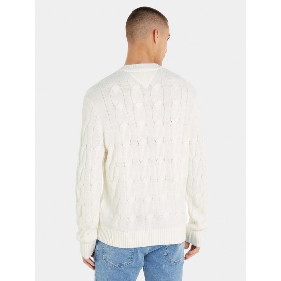 Tommy Jeans Ανδρικό Πλεκτό  Relaxed Fit Badge Sweater Knit Relax DM0DM17762-YBH (Λευκό)