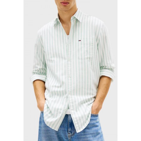 Tommy Jeans  Ανδρικό Πουκάμισο OXFORD STRIPE SHIRT REGULAR FIT DM0DM22790-L5Y(Λευκό\Φυστικί)