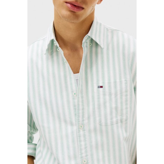 Tommy Jeans  Ανδρικό Πουκάμισο OXFORD STRIPE SHIRT REGULAR FIT DM0DM22790-L5Y(Λευκό\Φυστικί)