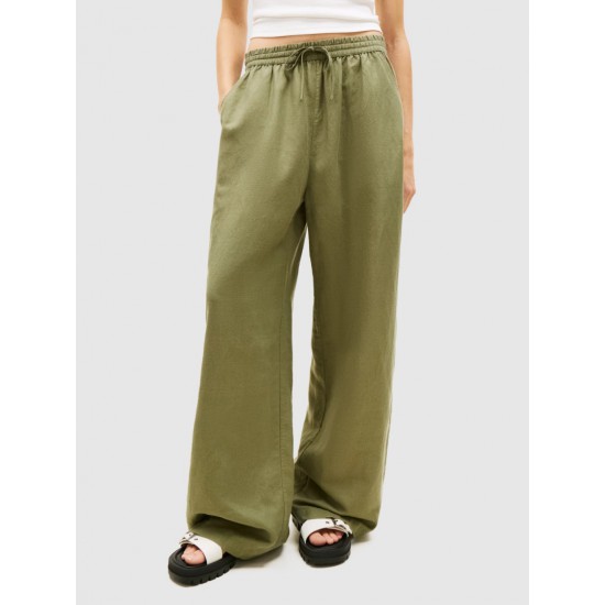 Tommy Jeans Γυναικείο Παντελόνι Λινό  TJW ESSENTIAL LINEN PANTS DW0DW22285-L9P(Χακί)