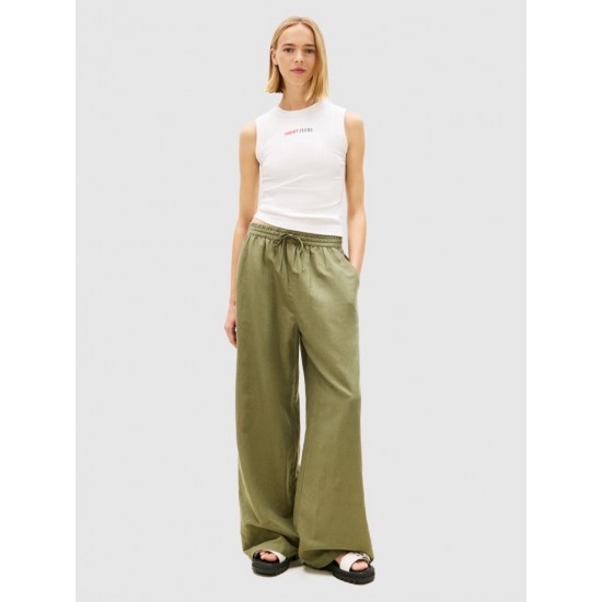 Tommy Jeans Γυναικείο Παντελόνι Λινό  TJW ESSENTIAL LINEN PANTS DW0DW22285-L9P(Χακί)