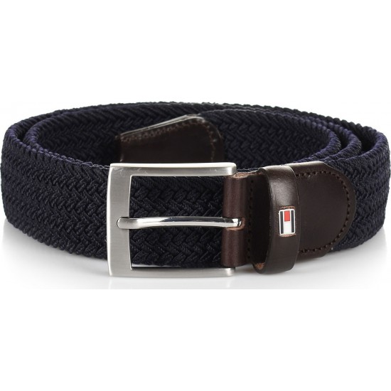 Tommy Hilfiger New Adan 3.5 Ελαστική Ανδρική Ζώνη Δερμάτινη Πλεκτή AM0AM02801-422 (Navy Μπλε)