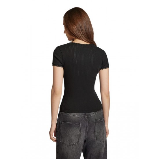 TOMMY JEANS Γυναικείο T-shirt Slim Fit Pointelle Tee DW0DW19493-BDS (Μαύρο)