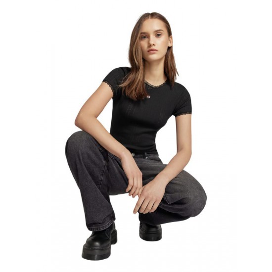 TOMMY JEANS Γυναικείο T-shirt Slim Fit Pointelle Tee DW0DW19493-BDS (Μαύρο)